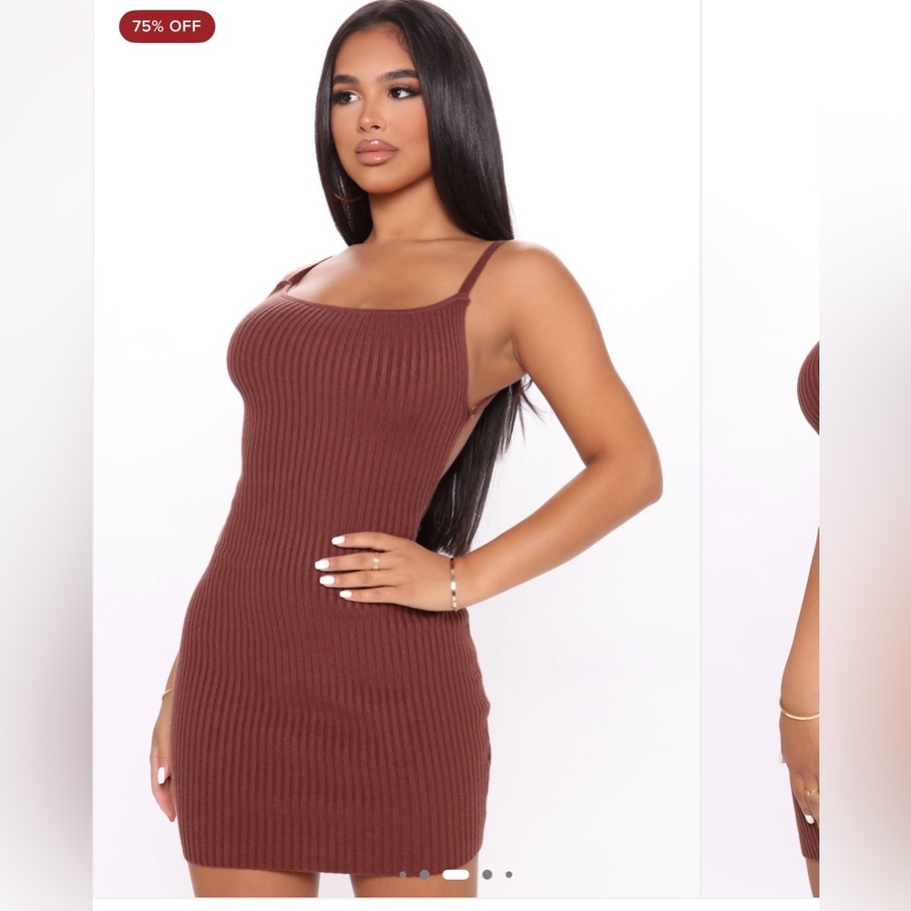 Fashion Nova Brown Ribbed Mini Dress with Adjustable Straps